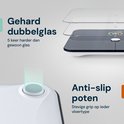 Gedetailleerd beeld van de Sacoma weegschaal die gehard dubbelglas en anti-slip poten toont.