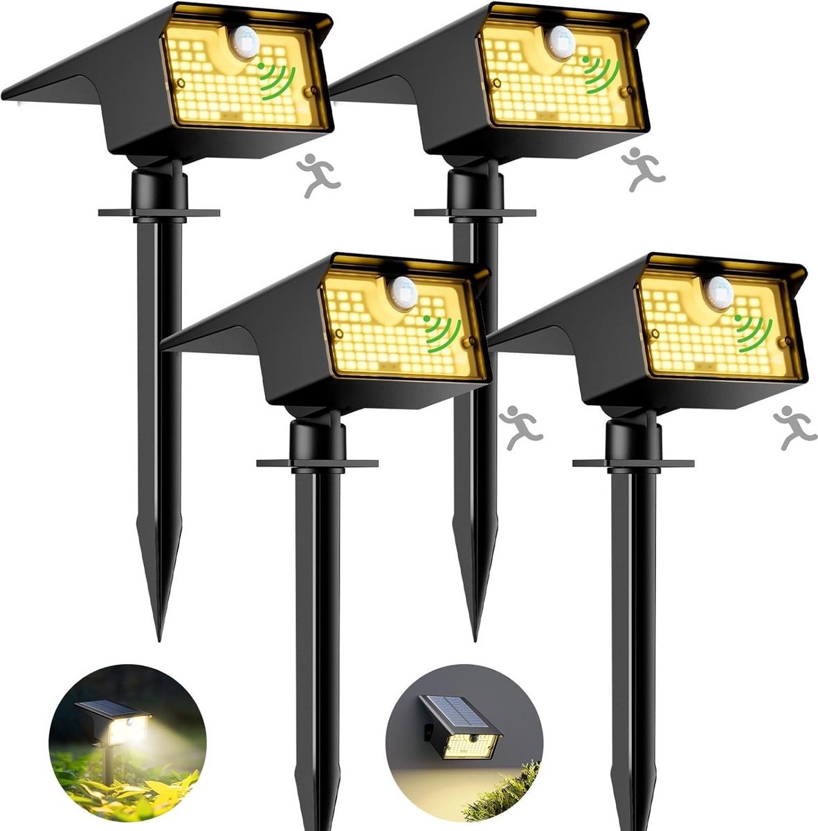 4-Pack Solar Buitenlampen met Bewegingssensor, Warmwit Licht