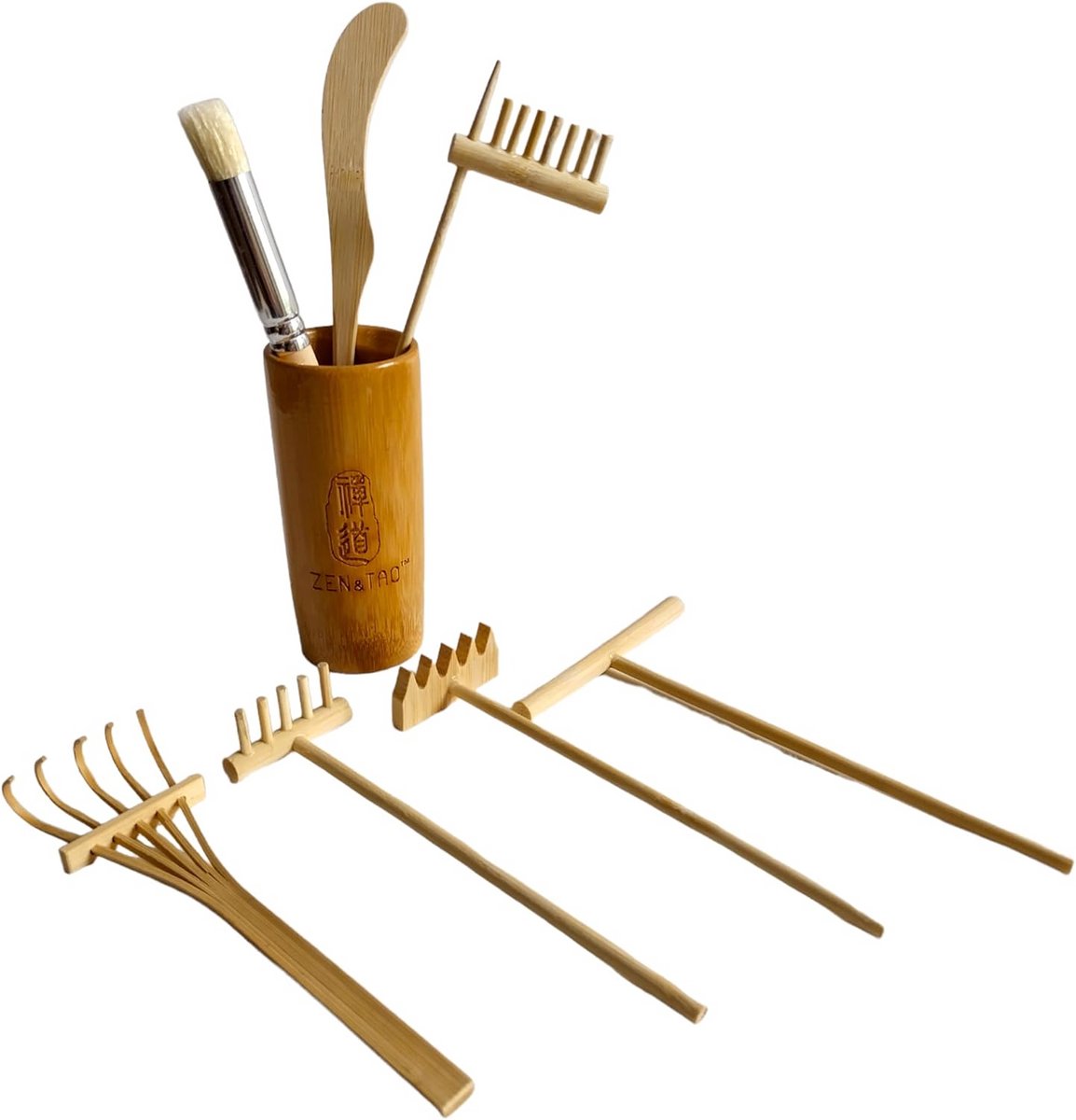 Miniatuur Zen Tuin Set Accessoires met Bamboe Houder voor Meditatie en Ontspanning