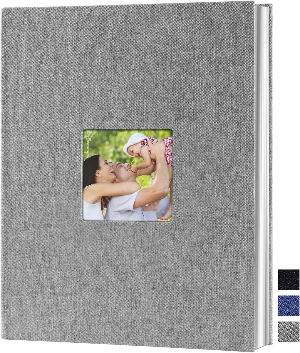 Linnen Fotoalbum A4 Insteekalbum 50 Pagina's Portret - Grijs