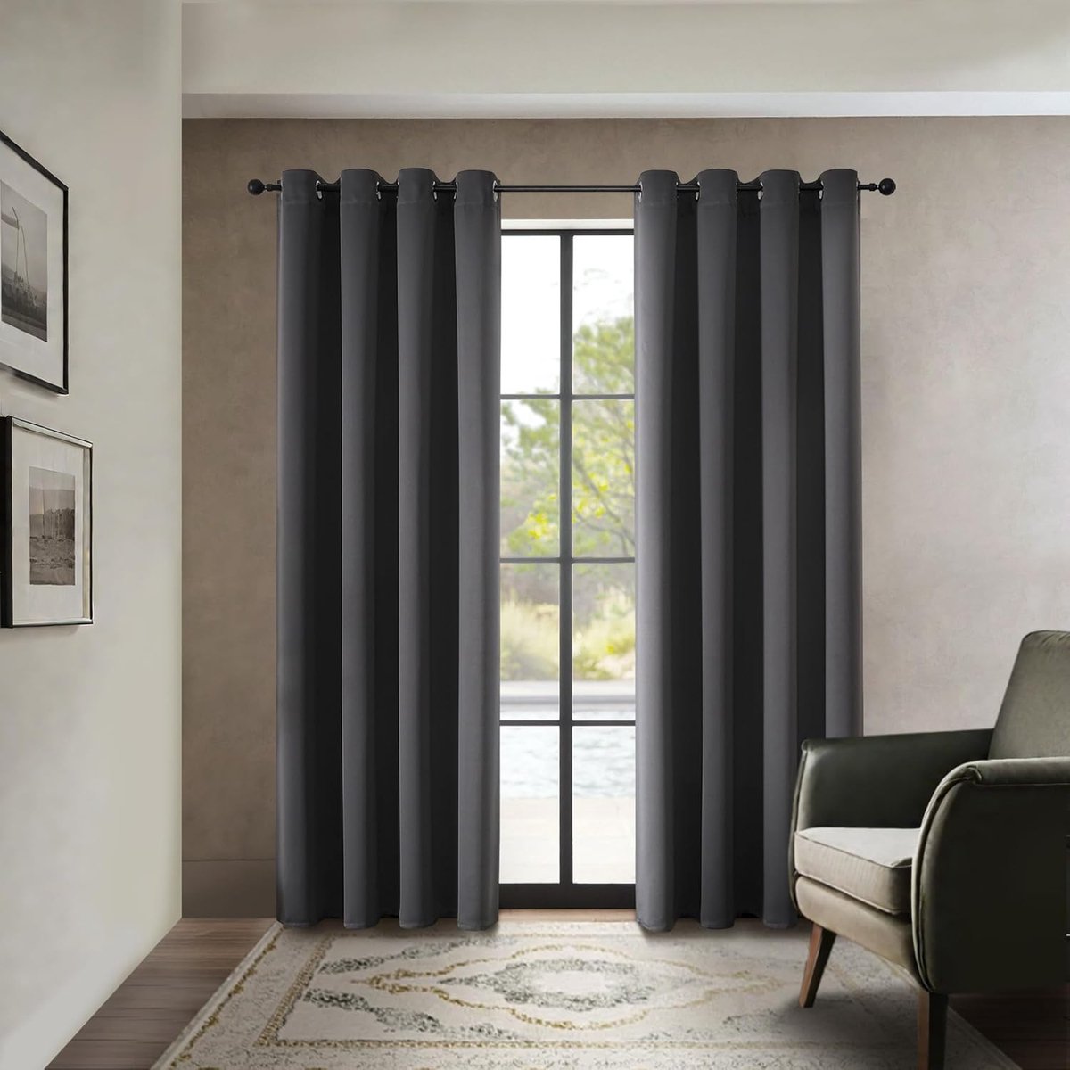 Famanu Ondoorzichtige warmte - isolerende verduisteringsgordijnen met ringen - hittebescherming - gordijn voor slaapkamer - woonkamer - 2 stuks - (grijs - 220 x 140 cm) Dark Grey