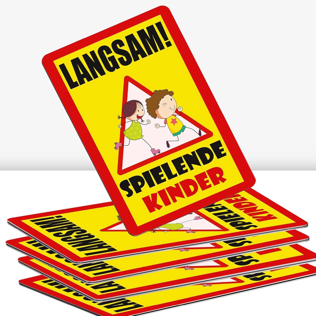 5x Verkeersbord Langzaam Rijdende Kinderen XXL Aluminium Composietplaat 30x40cm - Weerbestendig Waarschuwingsbord