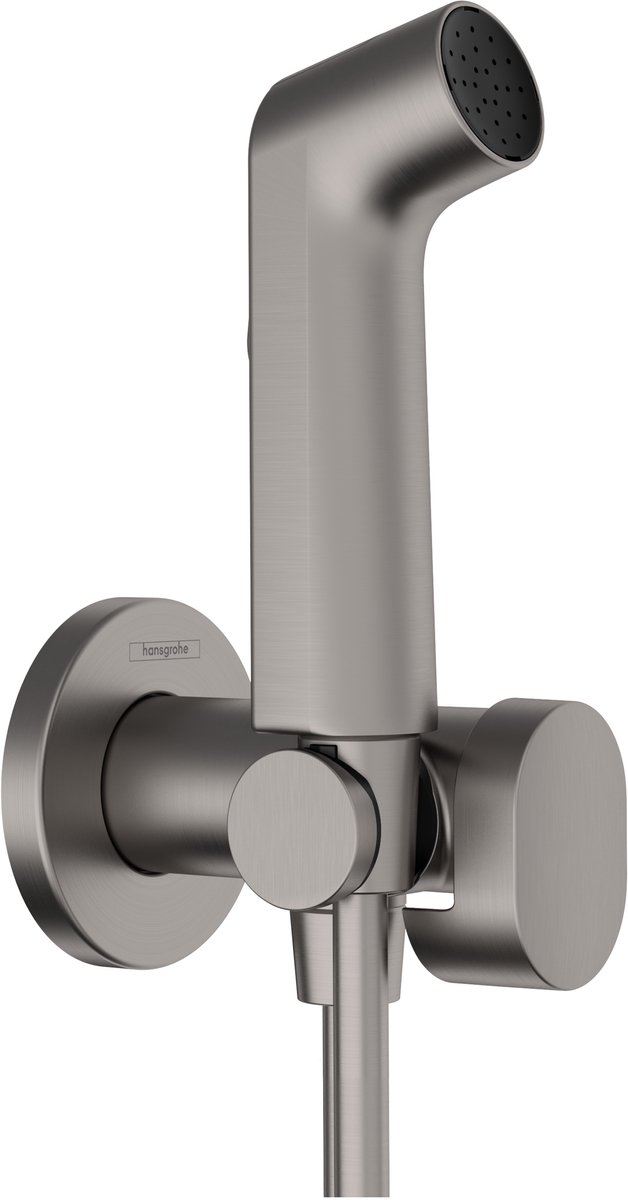 Hansgrohe Bidet - handdouche - 1jet S - ecosmart - voor koud water - met porter en doucheslang - 125 cm - geborsteld zwart chroom