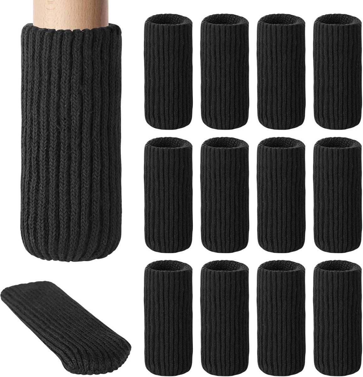 40x Stoelfoten Sokken - Dikke Elastische Meubelbeschermers Zwart - Geluidsarm & Krasvrij