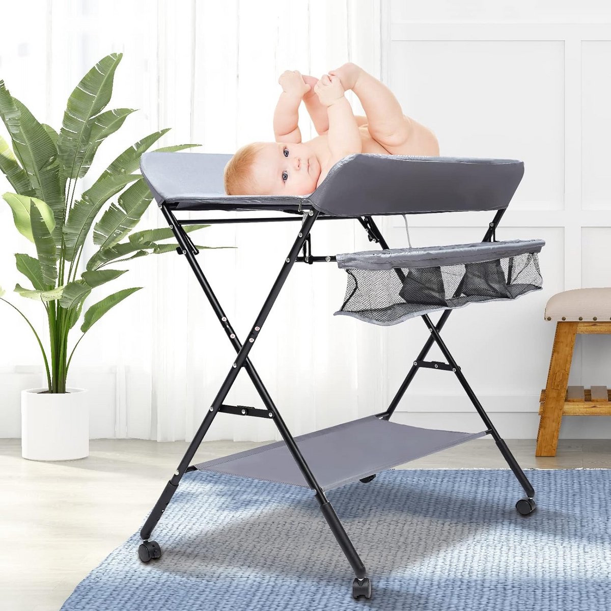 Mobiele Luiertafel met Veiligheidsgordel en Opbergruimte