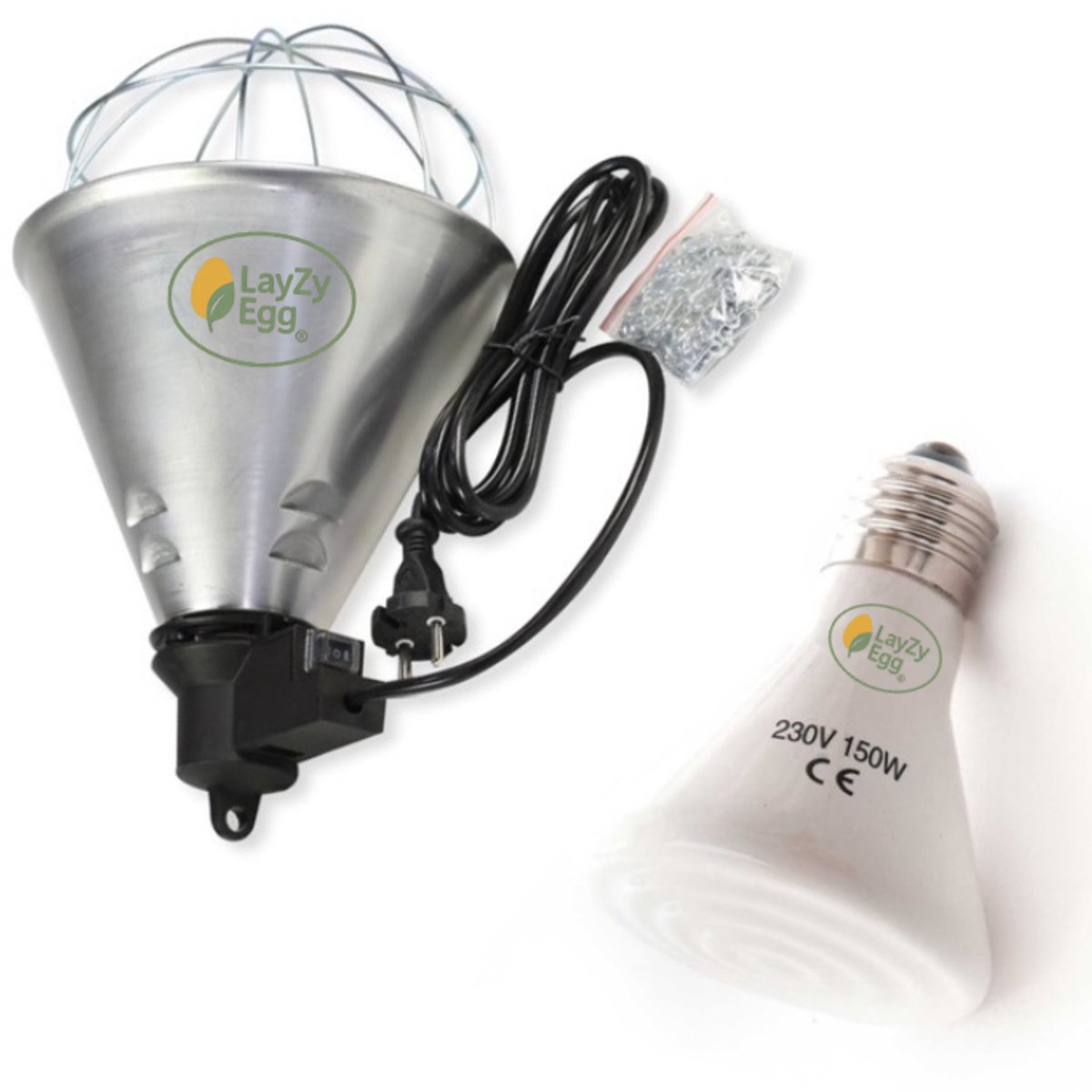 LayZyEgg® Armatuur met Keramische Infrarood Warmtelamp 150W – E27 – Donkerstraler – Biggenlamp - 20.000 uur – Warmtebron voor Kuikens, Reptielen, Pulletjes, Pups & Kittens