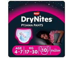 DryNites Frozen Luierbroekjes Meisjes 4 tot 7 Jaar - Nachtluier Onderbroek - 17 tot 30 kg - Discreet Absorberend Comfortabel - Zacht Ademend Lekvrij - Voor Zindelijkheidstraining - 10 Stuks - Officieel Frozen Design Voor Meisjes - Nachtbescherming OK