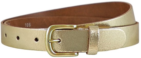 Landley Dames Riem Leer Metallic Goud – Breedte 3 cm – Leren Vrouwen Riem - Lengte totaal 110 cm / Riemmaat 95