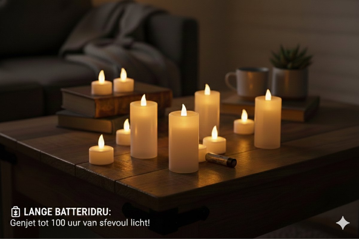 Oplaadbare waxinelichtjes 6X Smartstuff – Theelichtjes oplaadbaar - 6 flikkerende LED waxinelichtjes – met afstandsbediening – met oplaadstation – 75+ uur brandtijd – veilig & duurzaam – theelichtjes – nep kaarsen — cadeau in Wonen & Interieur - foto 3