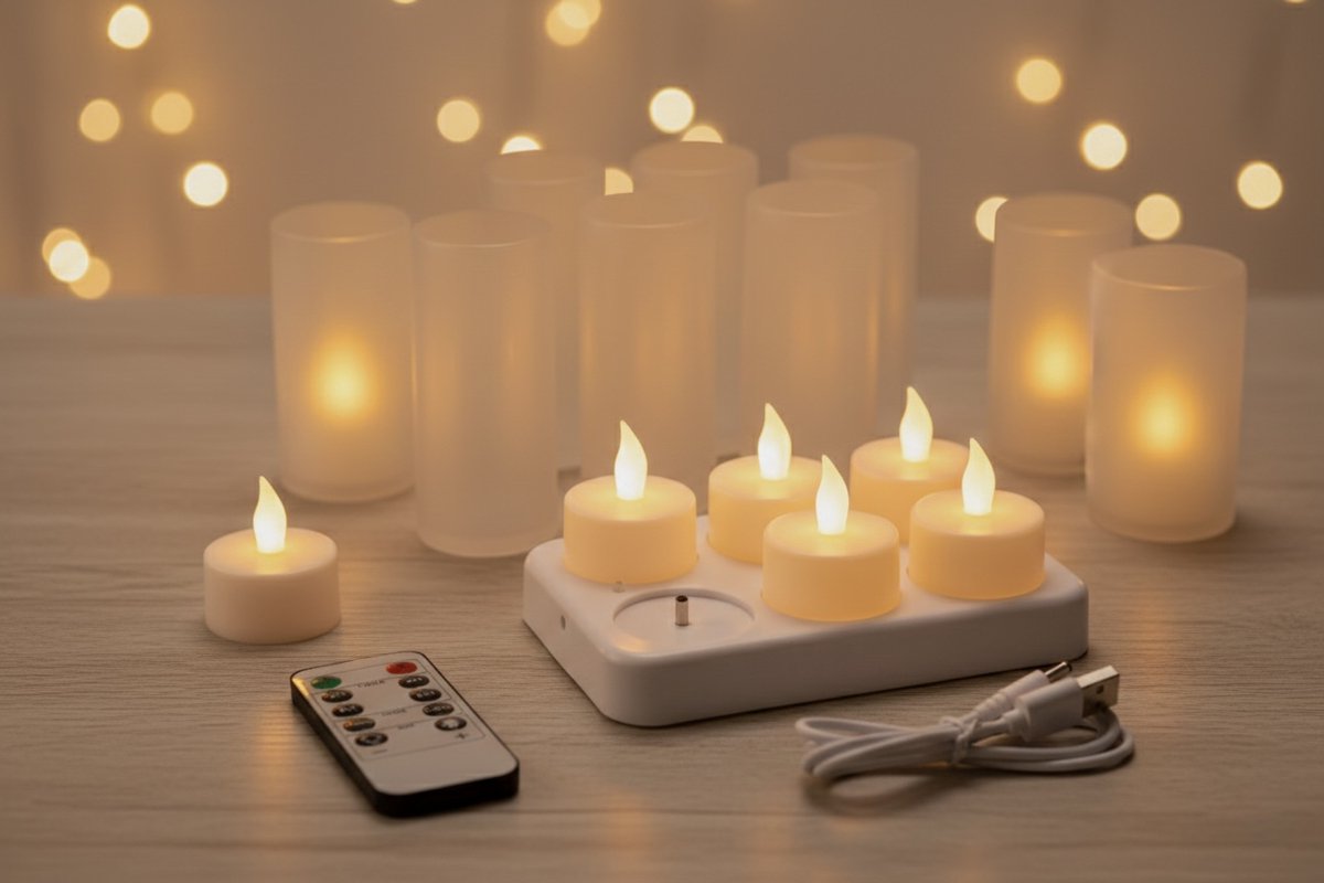 Oplaadbare waxinelichtjes 6X Smartstuff – Theelichtjes oplaadbaar - 6 flikkerende LED waxinelichtjes – met afstandsbediening – met oplaadstation – 75+ uur brandtijd – veilig & duurzaam – theelichtjes – nep kaarsen