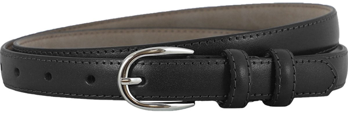 Houtkamp Smalle Leren Dames Riem 2 cm – Gebolleerde Taille- & Broekriem | Elegant | Zwart - Lengte totaal 130 cm / Riemmaat 115