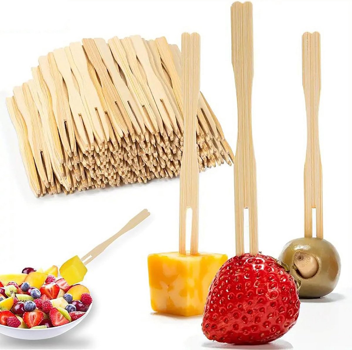 Houten Fruitvorkjes Set van 400 - 7.5cm Mini Cocktailprikkers voor Feestjes en Snacks