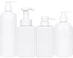 Allecto - Lege Pomp Dispenser Flessen - Wit Hervulbaar 370-450ml Badkamer Containers voor Shampoo, Lotion, Vloeibare Zepen & Essentiële Oliën.