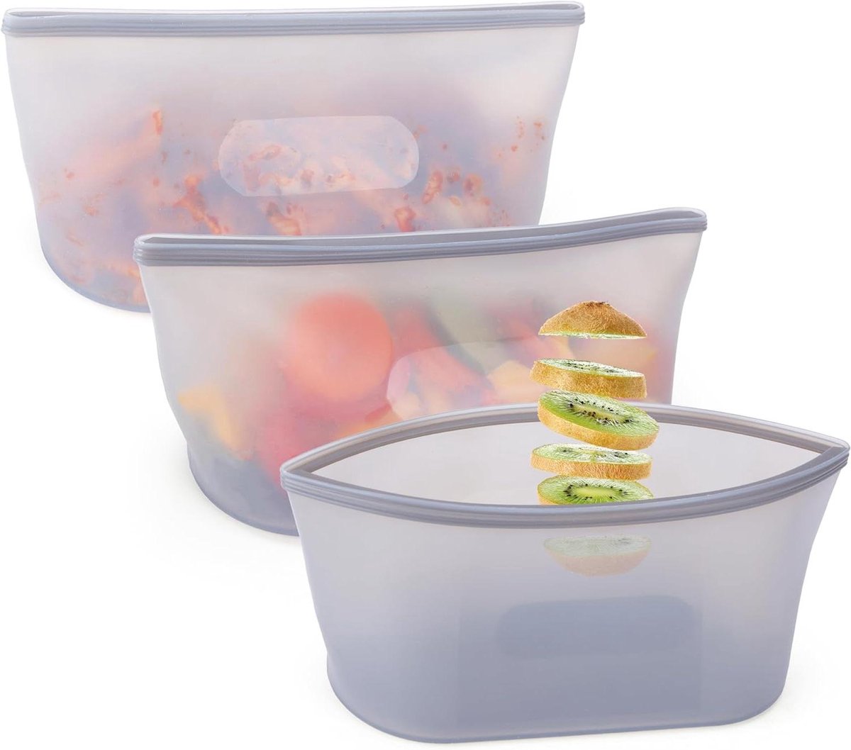Allecto- Silliconen voedselcontainers - Herbruikbaar - 750 ml - BPA-vrij - Bewaarbakjes met rits - Diepvries, vaatwasser en magnetronbestendig.