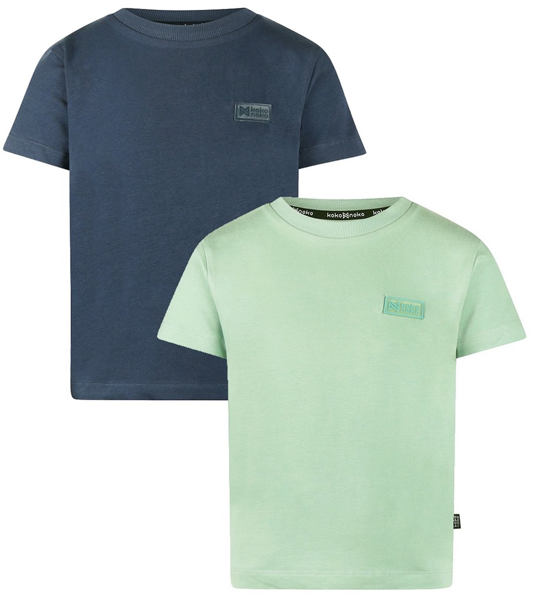 Koko Noko - NOOS-BOYS - Jongens - Biologische katoen - 2 Shirts - Navy - Faded green - Maat 128