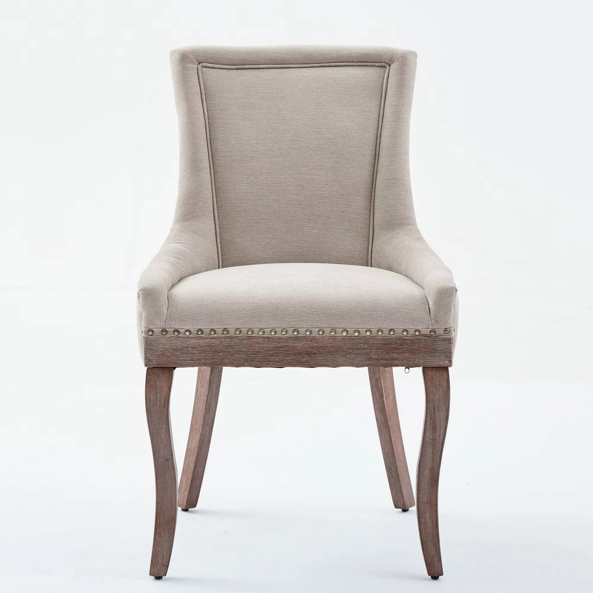 Naiz - Eetkamer stoelen - Set van 2 stuks - Beige - Zilver spijkerkop detail - 46 x 55 x 92,5 cm