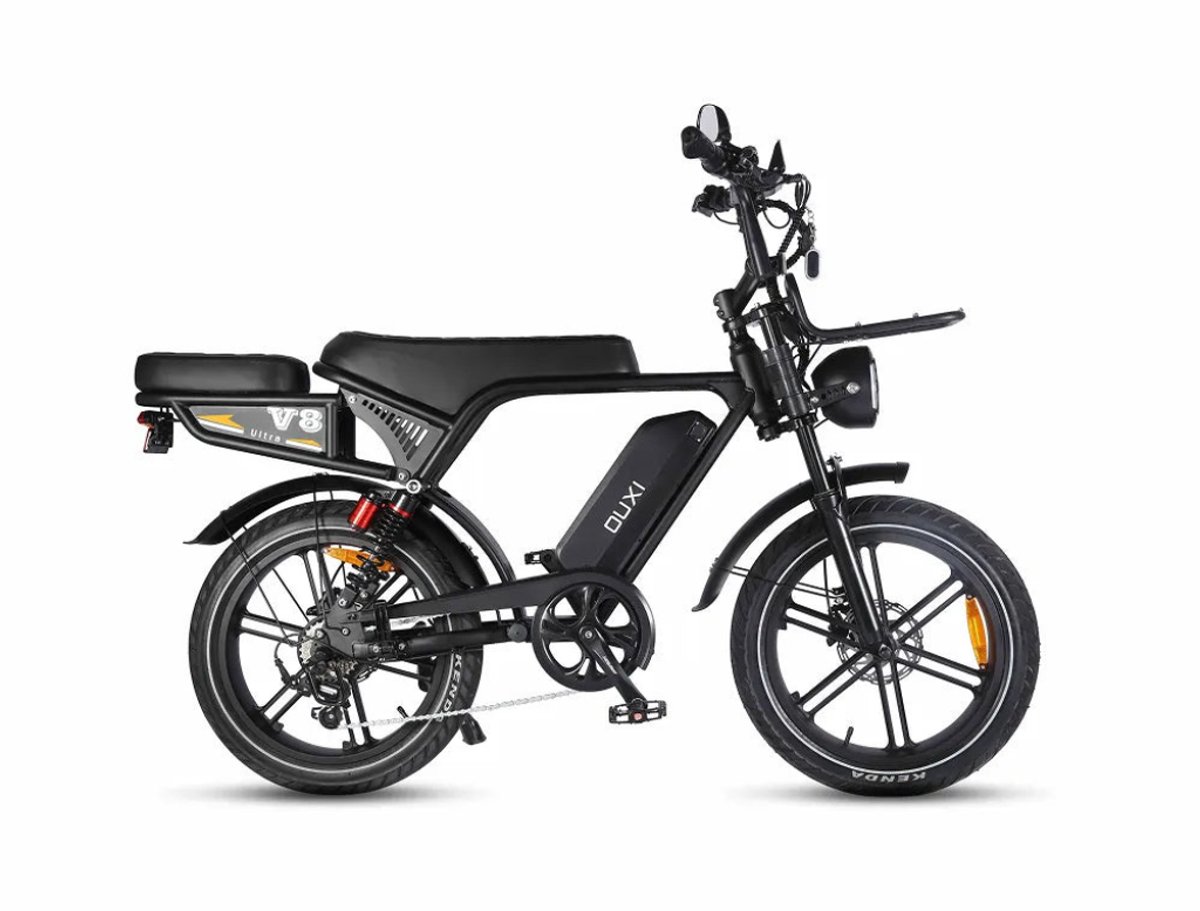 OUXI V8 Ultra Elektrische Fatbike - Ingebouwd Alarmsystseem - Inclusief Achterzitje - Inclusief Voorrekje - NFC-chip - 20 Inch - 250W Motor - 7 Versnellingen - 60 km Actieradius - Hydraulische Schijfremmen - Grijs