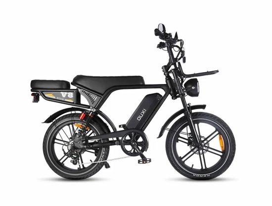 OUXI V8 Ultra Elektrische Fatbike - Ingebouwd Alarmsystseem - Inclusief Achterzitje - Inclusief Voorrekje - NFC-chip - 20 Inch - 250W Motor - 7 Versnellingen - 60 km Actieradius - Hydraulische Schijfremmen - Grijs