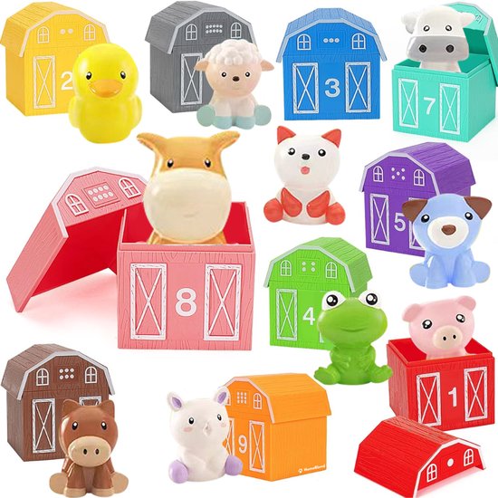 Homeblend Boerderijdieren Set - Sensorisch Speelgoed - Stapeltoren - Vingerpoppetjes - Badspeelgoed - Leerzaam - Veilig - Vanaf 12 Maanden tot 3 Jaar - Montessori - Baby