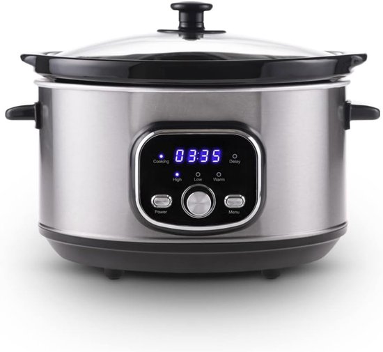 NBAP® Slowcooker met Timer - Keramische Binnenpan - Hotpot - Zilver