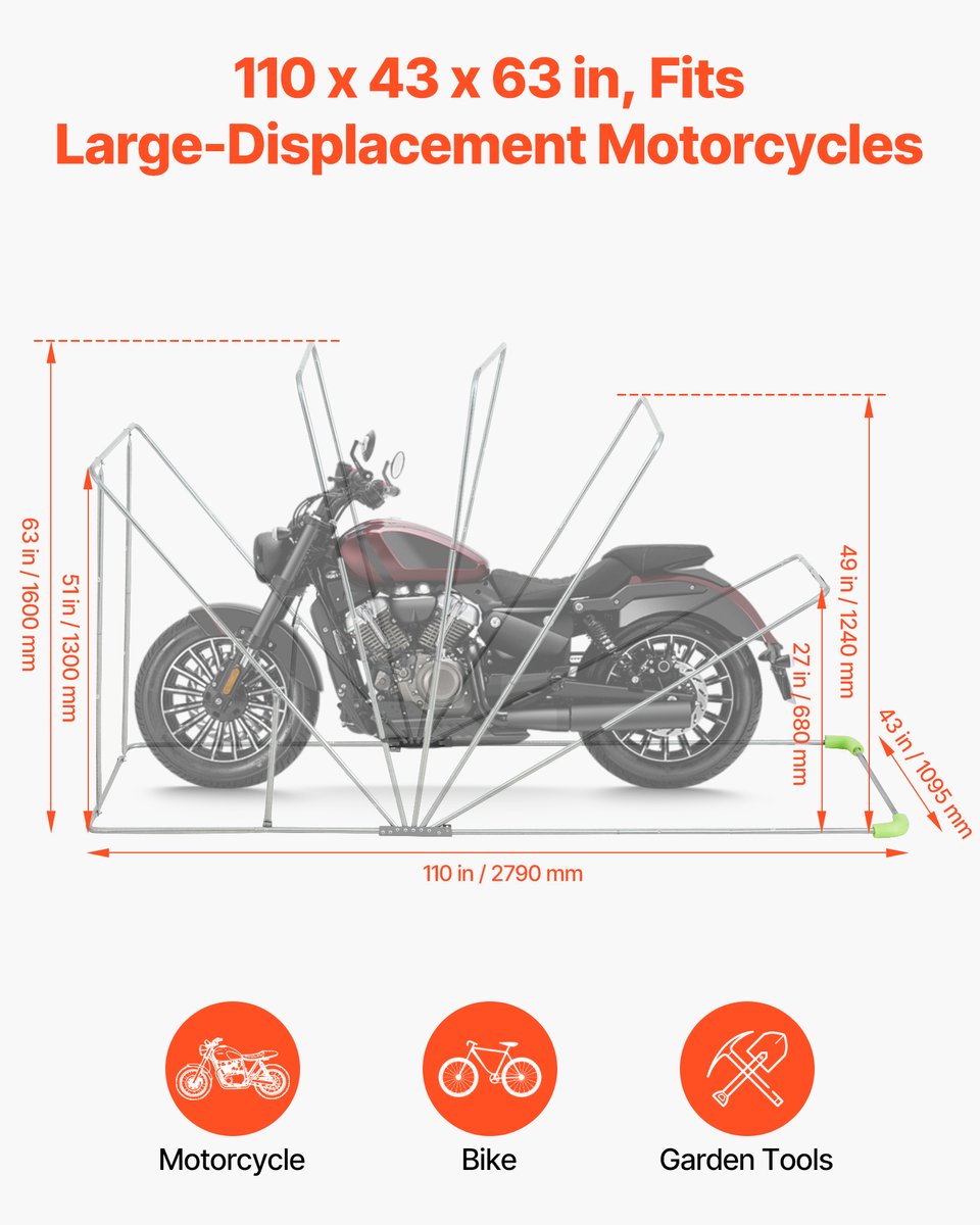 VEVOR Motortentgarage, Motorhoes 2790x1095x1600 mm, Motorgarage met veiligheidsslot, 600D Oxford vouwtent, Weerbestendige motorhoes met ventilatieramen, Zwart – foto 7