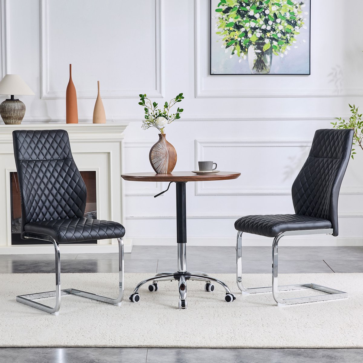 OKWISH Eetkamerstoel Set Van 2 - Hoge Rugleuning Met Ruitstiksel - Comfortabele Zitting -