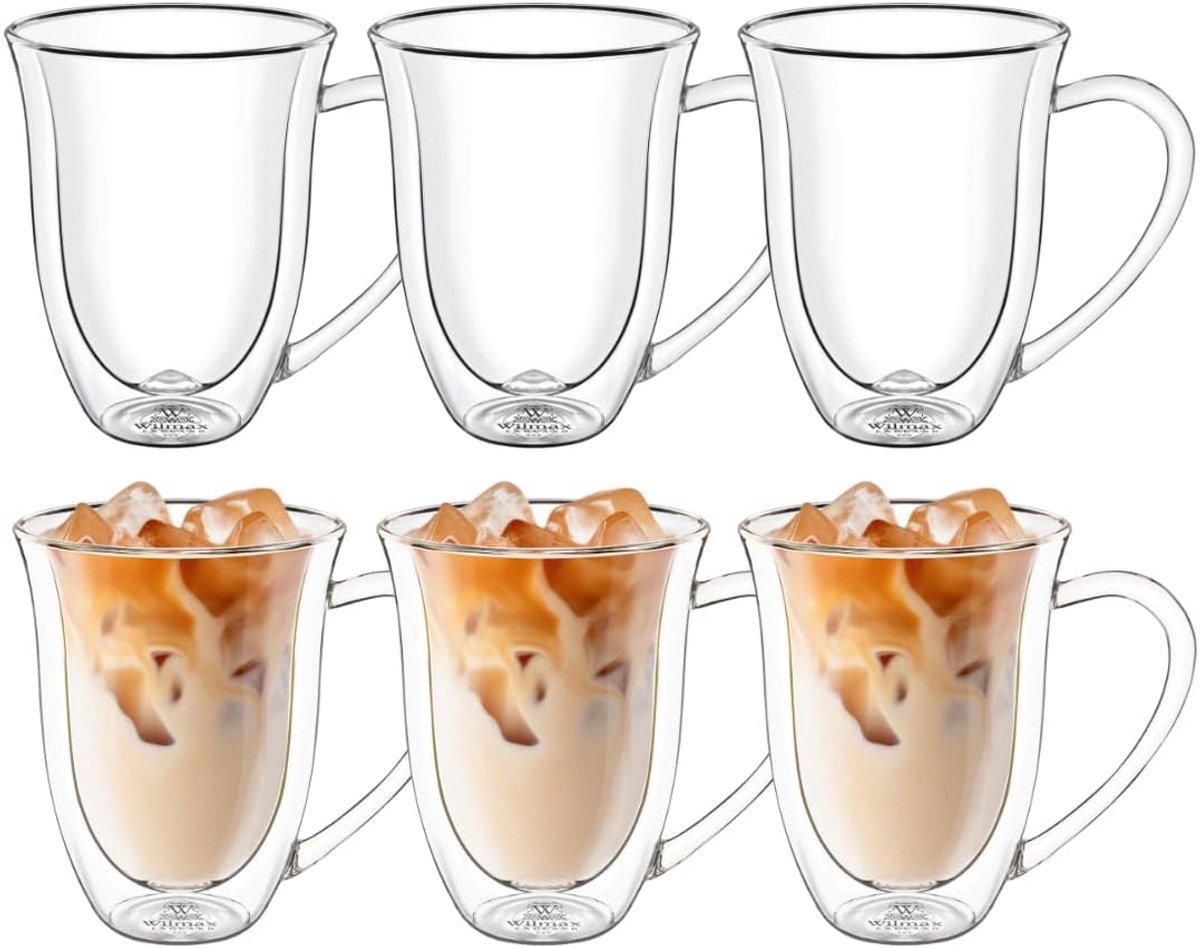 Set van 6 Dubbelwandige Glazen met Handvat voor Warme en Koude Dranken 400 ml