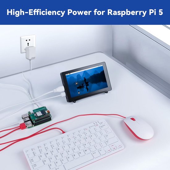 Voeding Raspberry Pi 4 Krachtige 27W USB-C PD Voeding voor Raspberry Pi 5 en andere apparaten ...