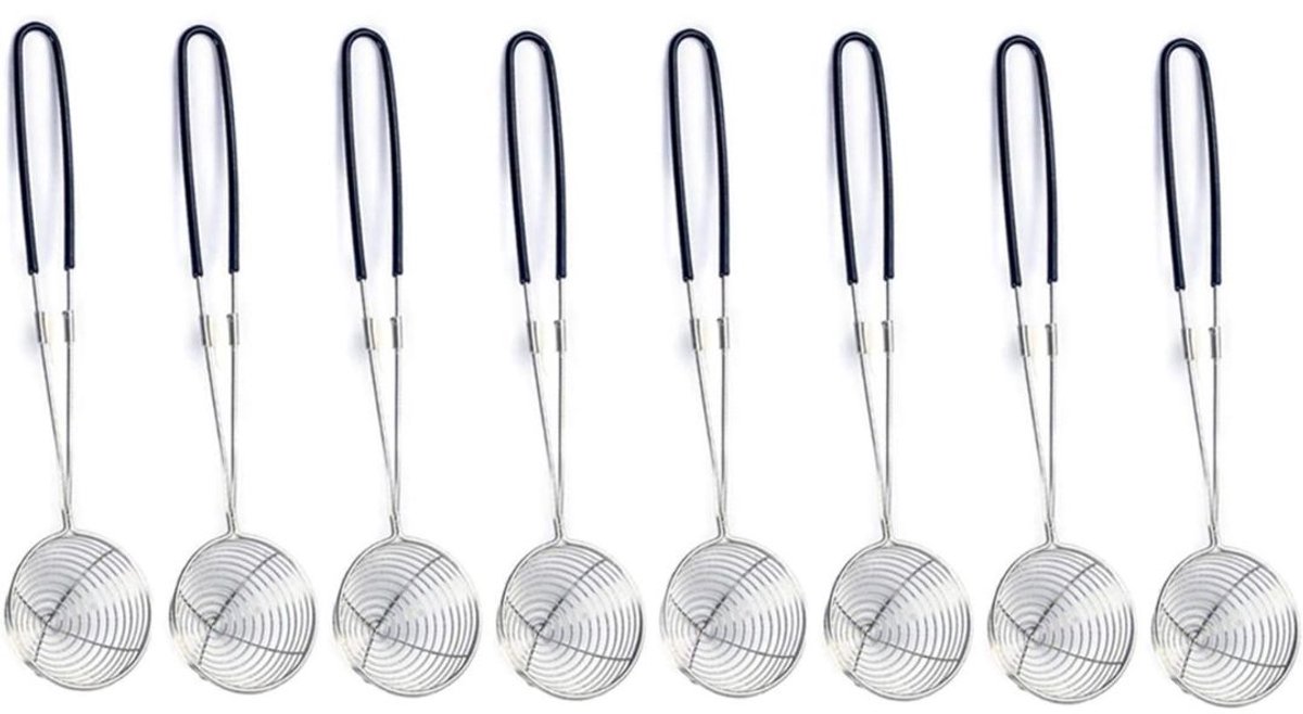 NBAP® Fondue Zwarte Zeefjes Set Van 8 Stuks - Zeef Voor Fondue - Fonduezeefjes - Fondueset - Hotpot Netjes - Lepel met Handvat voor Soep voor Hotpot - Zeef voor Soep - Zilver