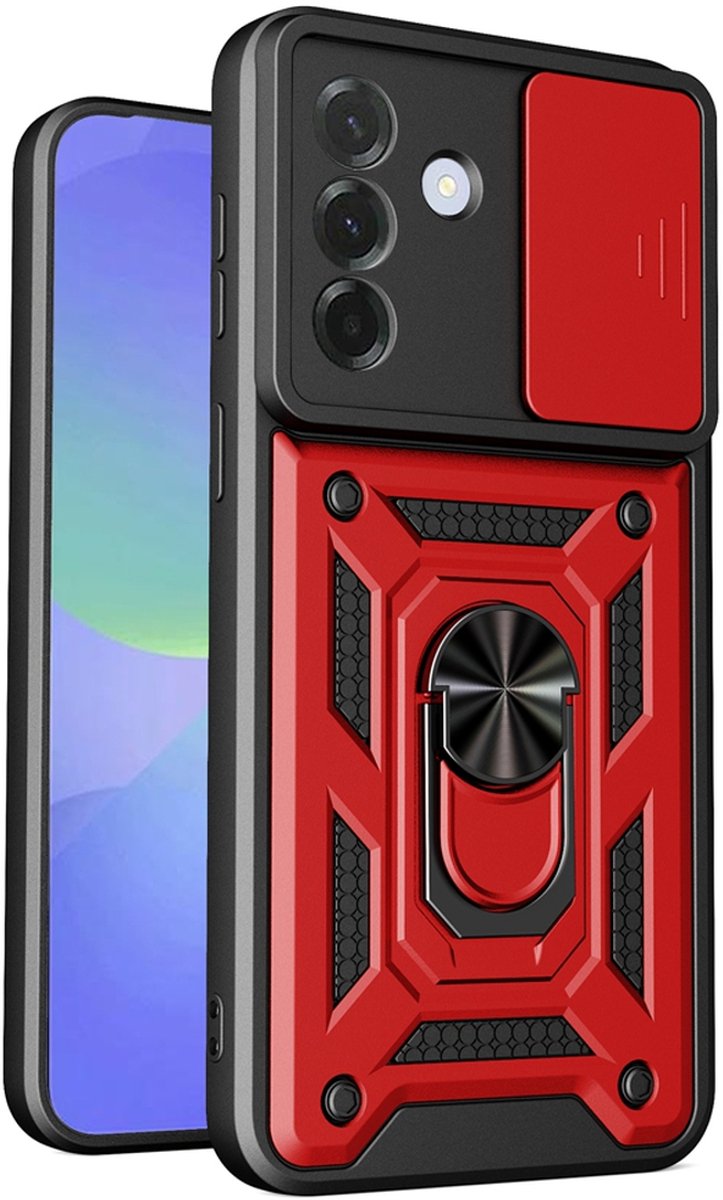 MobyDefend Hoesje - Geschikt voor Samsung Galaxy A57 - Pantsercase Met Draaibare Ring - Rood