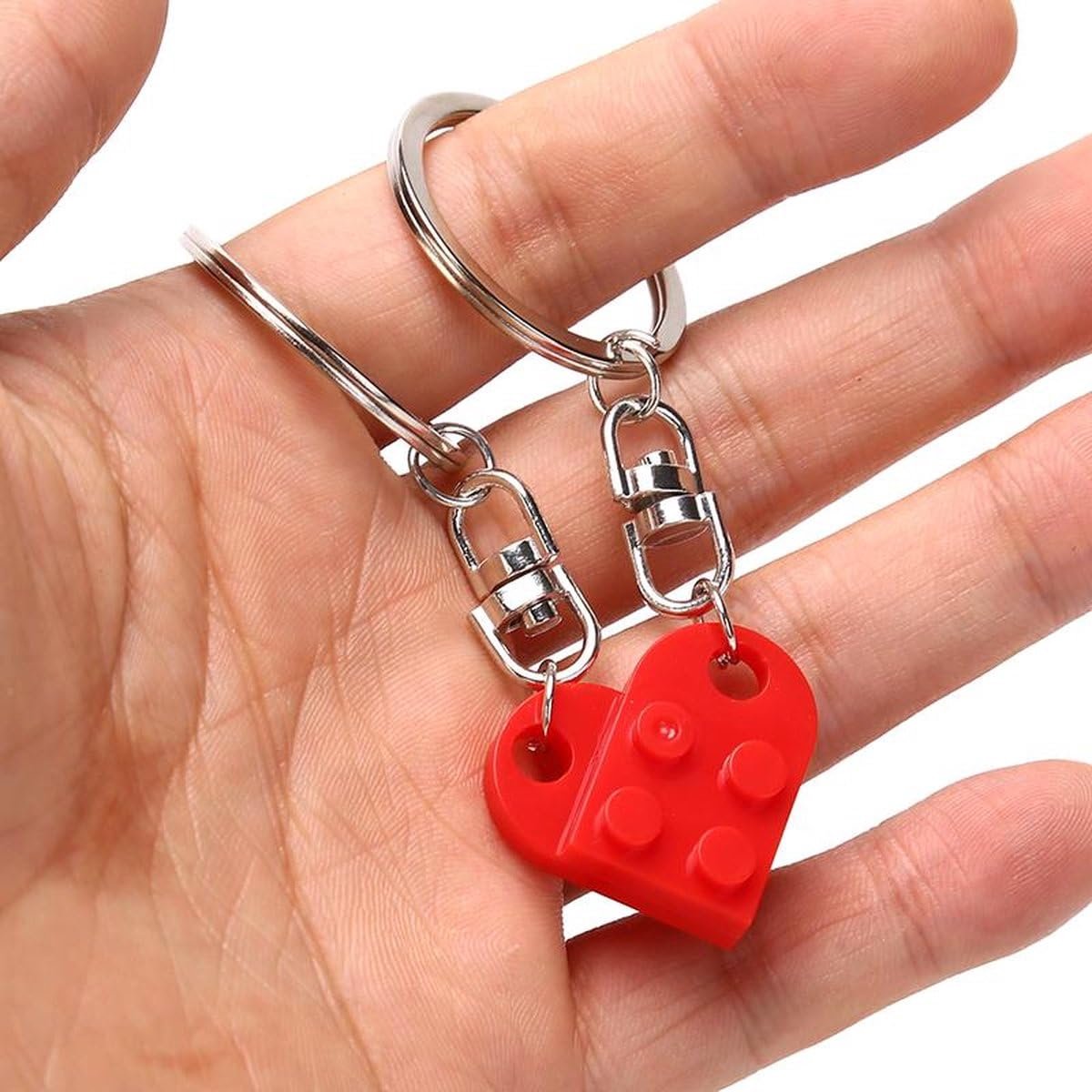 Okado Sleutelhanger Set Hart (2 stuks) – Bouwsteen-Stijl – Rood – BFF & Koppel Sleutelhangers – Voor Sleutels & Tas – Cadeau voor Vriendschap & Valentijn