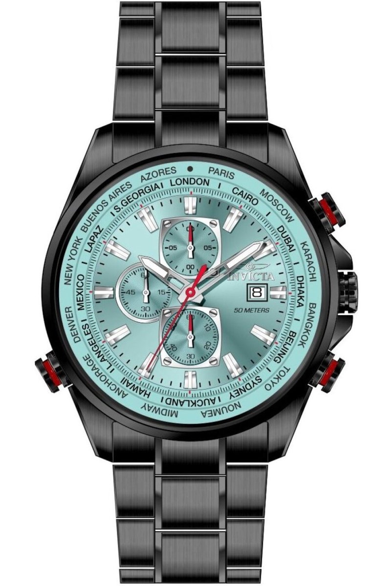 Invicta Aviator 50498 Heren Horloge - Waterdicht - Analoog - Quartz Uurwerk - Roestvrij Staal met blauwe Wijzerplaat - 50mm