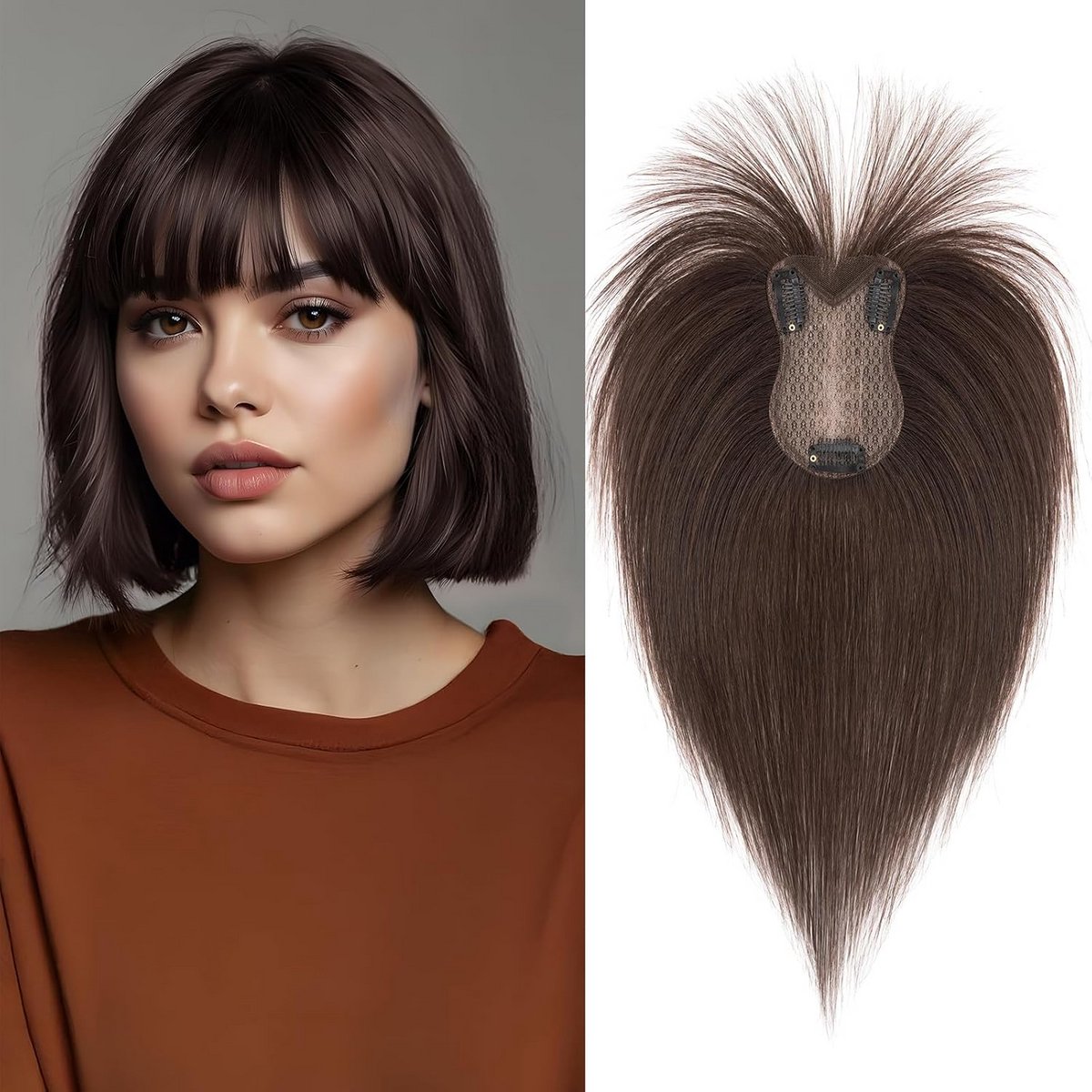 Echte Haar Topper met Pony voor Dames Haaruitval Onzichtbaar