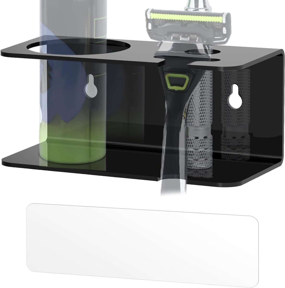 Allecto- Wandmontage Scheermes en Scheerschuimhouder voor Badkamer, Douche, Zelfklevend Scheerapparaat en Scheergel Opbergrek, Compatibel met Double Edge Safety Razors, Merkur Scheermessen (Zwart)