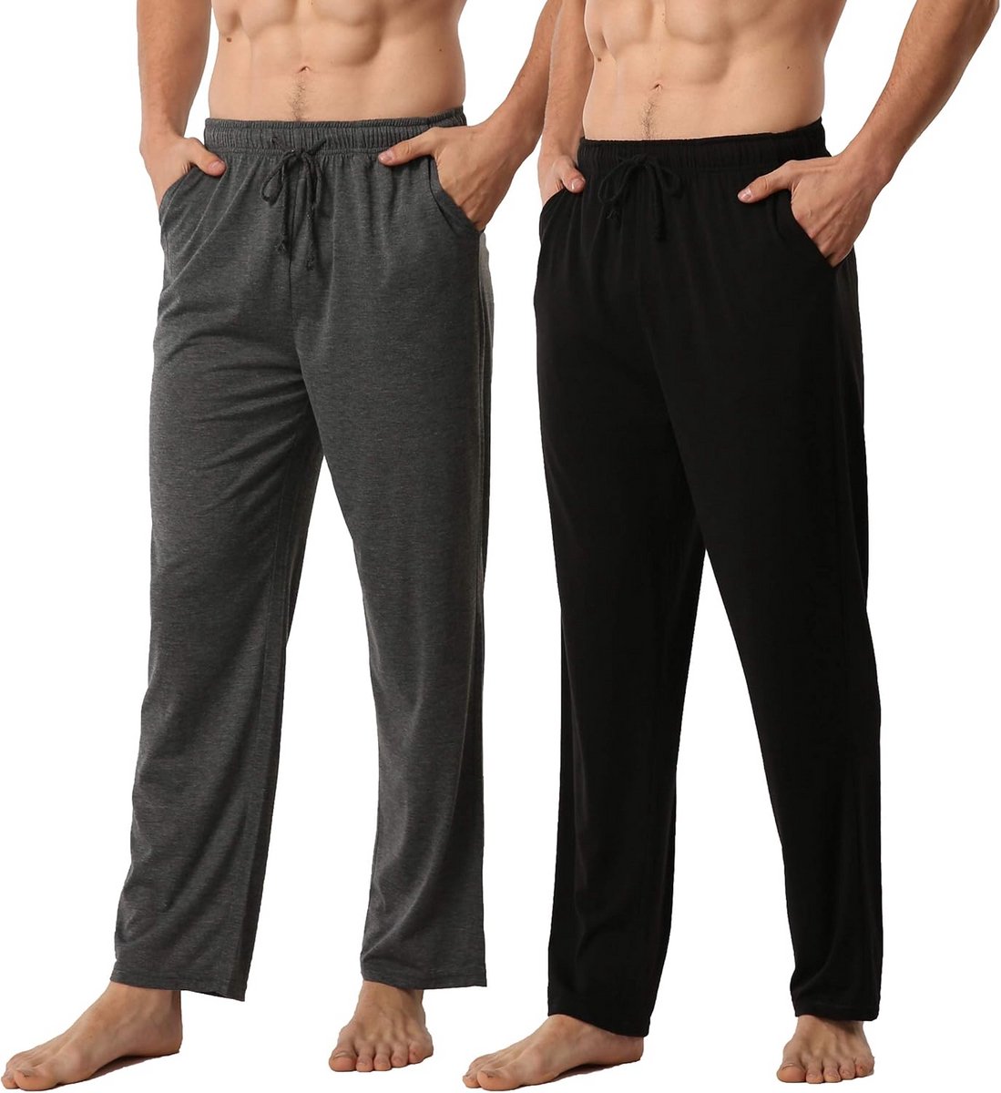 2-Pack Heren Pyjamabroek Lang Zacht Gebreid Slaap- en Vrijetijdsbroek met Zakken