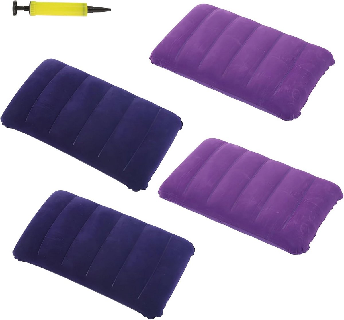 Opblaasbaar Hoofdkussen - Reiskussen Campingkussen - Comfortabel Ontspannen - Dubbelzijdig Materiaal - 45 x 27 cm - Donkerpaars en Paars