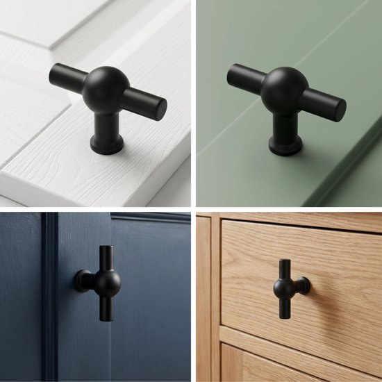 Bouton de meuble poignée en T noir 10 pièces - Bouton de meuble - Bouton de meuble - Poignée en T - Boutons de porte pour armoires - Boutons de Fixations pour meuble - Ferrures de meubles - Boutons de porte