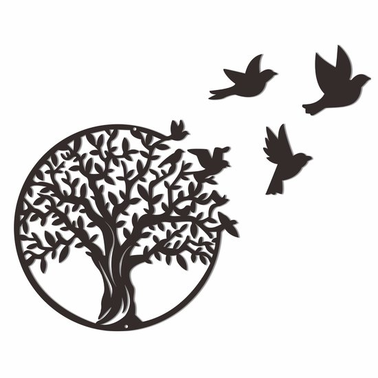 Décoration murale - Arbre de vie - Décoration salon - Métal - Tree of Life - Décoration murale arbre de vie en métal art silhouette - Convient pour l'intérieur et l'extérieur - décoration jardin maison - 30x30 cm - Zwart