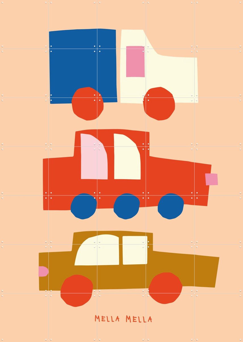 IXXI Autootjes, Mella Mella - 100 x 140 cm - Gratis ophangtool - Grote wanddecoratie en posters - Speels, Kleurrijk, Babykamer, Kinderkamer, Baby