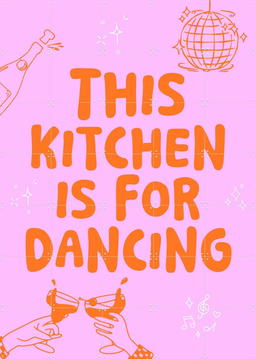 IXXI This kitchen is for dancing - pink/orange, Ohkimiko & Various - 100 x 140 cm - Gratis ophangtool - Grote wanddecoratie en posters - Grafisch