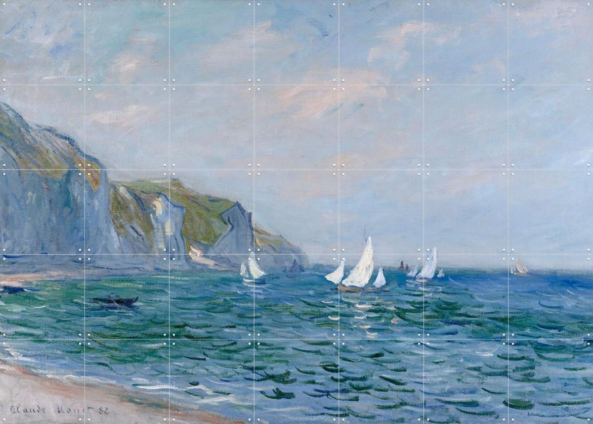 IXXI Cliffs and Sailboats at Pourville, Claude Monet & Bridgeman Images - 140 x 100 cm - Gratis ophangtool - Grote wanddecoratie en posters -