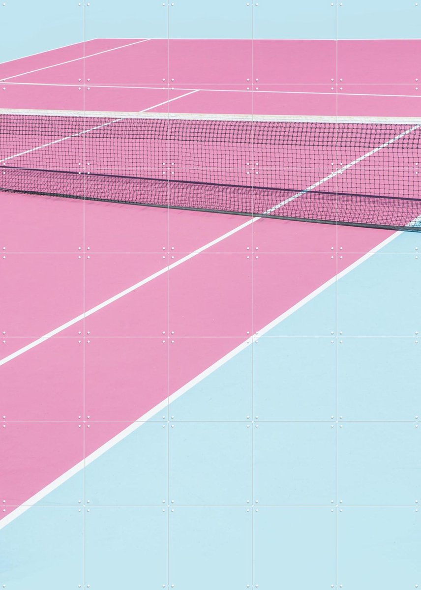 IXXI Pink Court Net, Chris Abatzis - 100 x 140 cm - Gratis ophangtool - Grote wanddecoratie en posters - Fotografie, Minimalisme, Geometrische Kunst