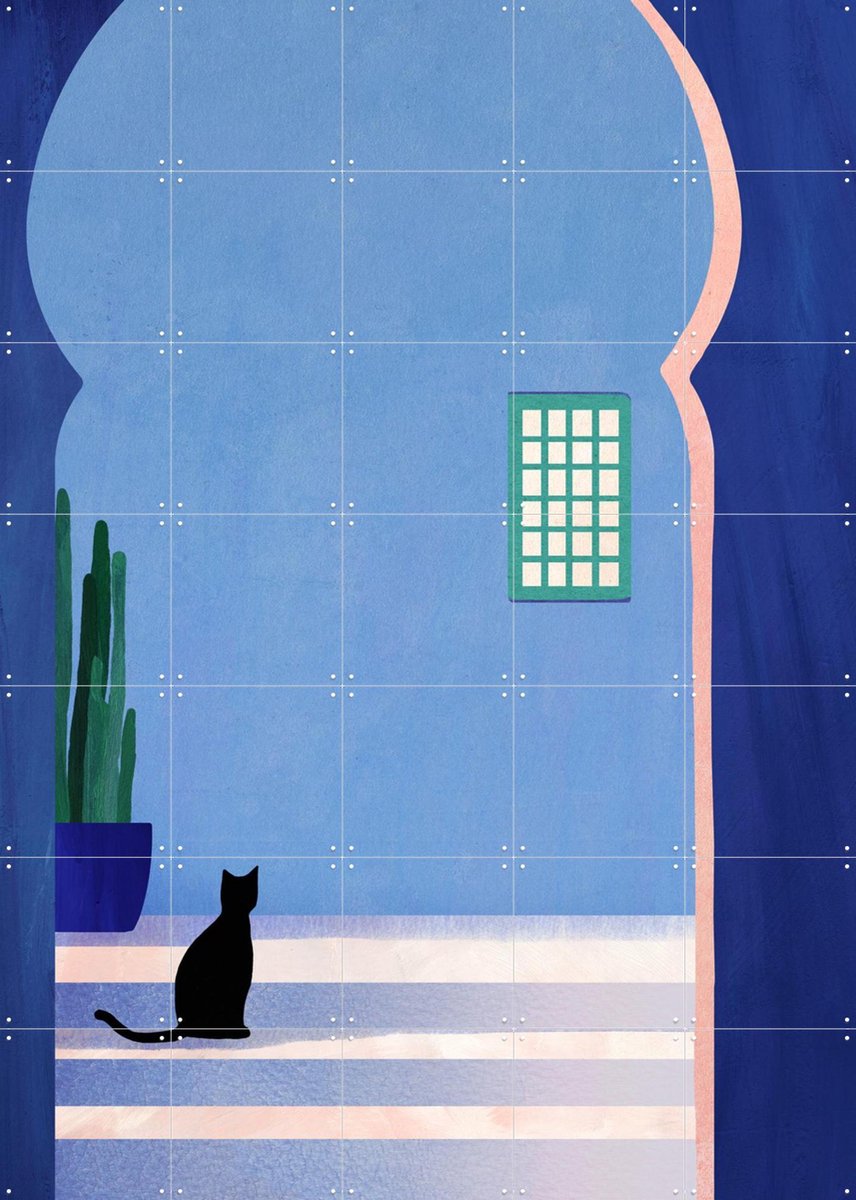 IXXI Cat in Morocco, Henry Rivers - 100 x 140 cm - Gratis ophangtool - Grote wanddecoratie en posters - Illustraties, Kleurrijk, Natuur, Architectuur