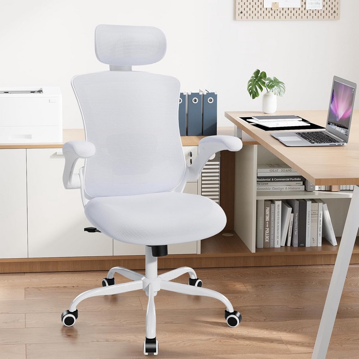 Ergonomische Bureaustoel met Lendesteun en Verstelbare Hoofdsteun - Wit