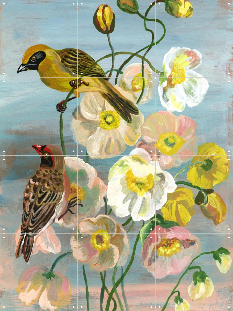 IXXI Couple De Romantiques, Nathalie Lété - 60 x 80 cm - Gratis ophangtool - Grote wanddecoratie en posters - Kleurrijk, Speels, Olieverf