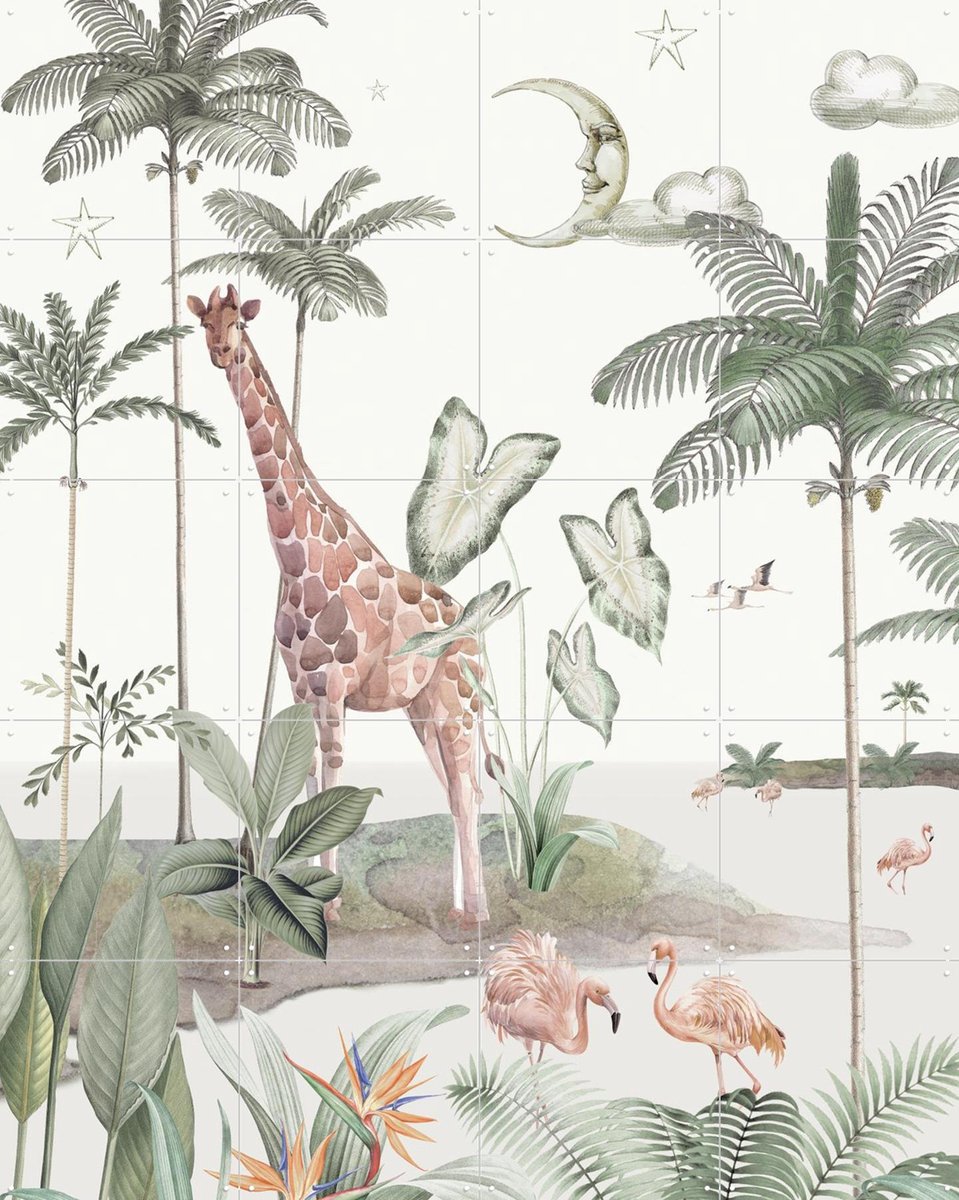 IXXI Smiling Jungle Moon, Creative Lab Amsterdam - 80 x 100 cm - Gratis ophangtool - Grote wanddecoratie en posters - Illustraties, Speels, Aquarel