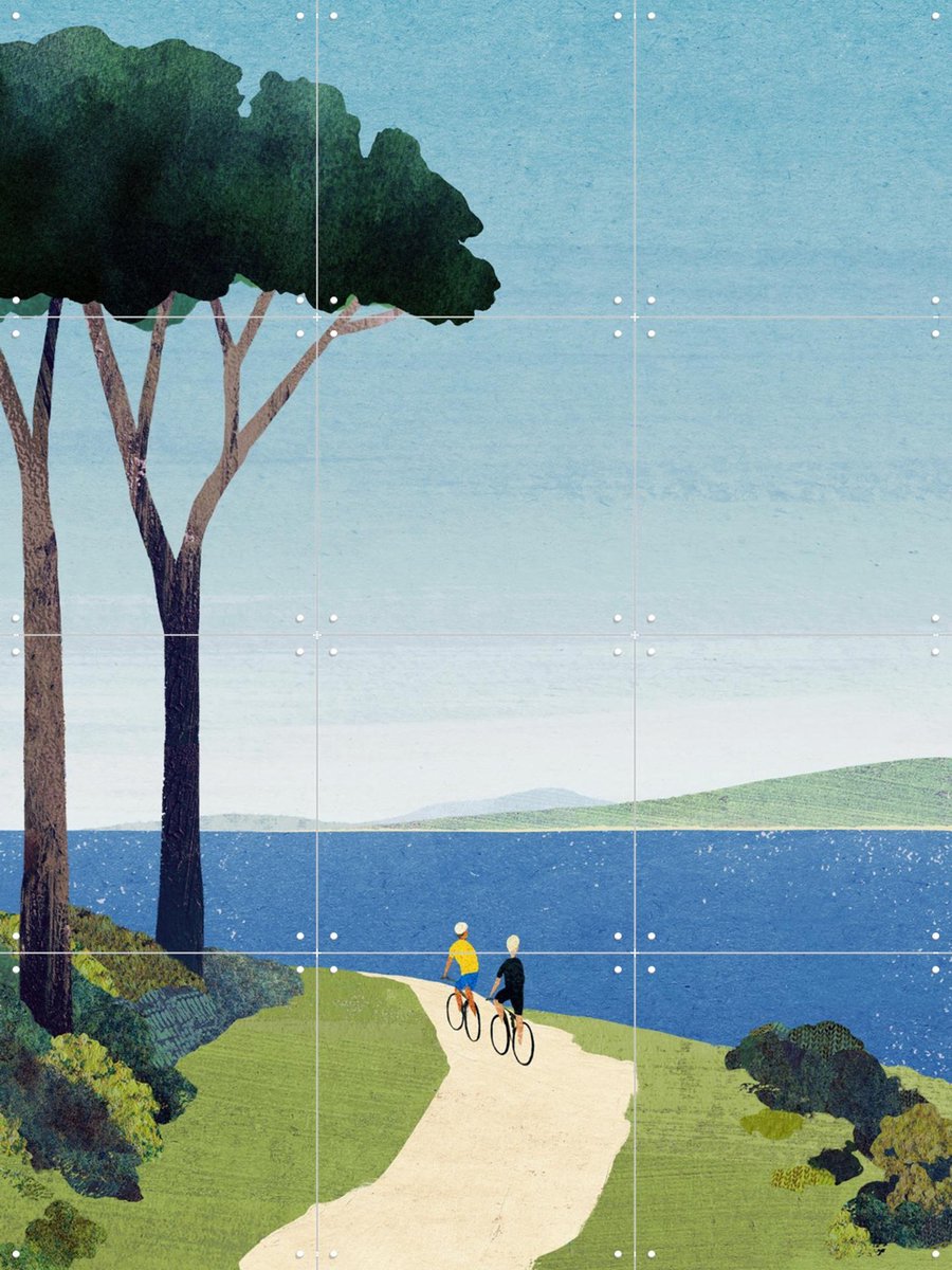 IXXI Cycling by the Sea, Henry Rivers - 60 x 80 cm - Gratis ophangtool - Grote wanddecoratie en posters - Illustraties, Minimalisme, Grafisch Ontwerp