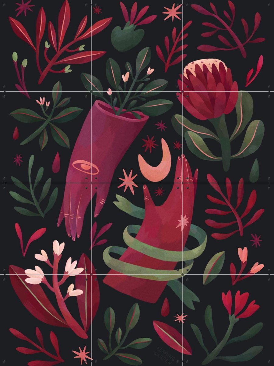 IXXI Midnight Blooming, Flaming Garden - 60 x 80 cm - Gratis ophangtool - Grote wanddecoratie en posters - Illustraties, Speels, Digitale Kunst