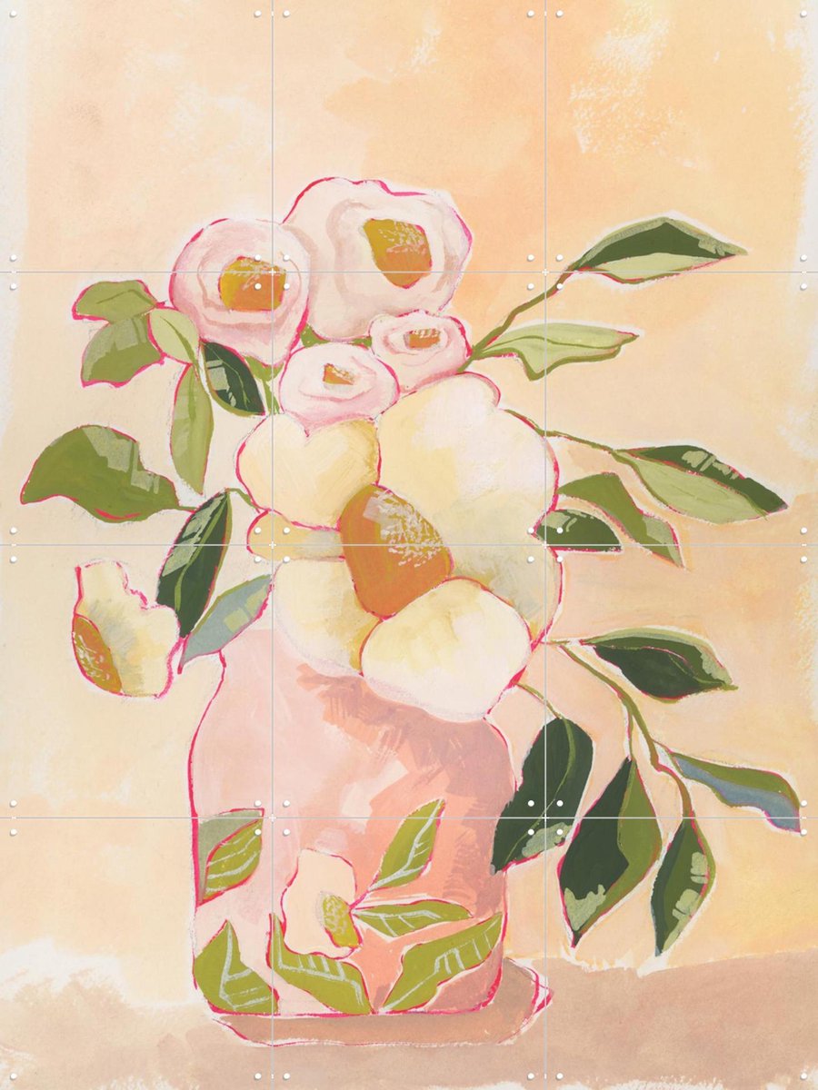 IXXI Flourish Vase, Lucrecia Caporale & Various - 60 x 80 cm - Gratis ophangtool - Grote wanddecoratie en posters - Illustraties, Aquarel, Woonkamer