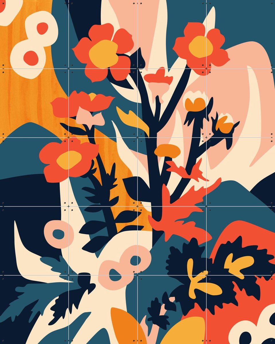 IXXI Sirens and Bird Baths, Megan Gallagher - 80 x 100 cm - Gratis ophangtool - Grote wanddecoratie en posters - Kleurrijk, Illustraties, Speels